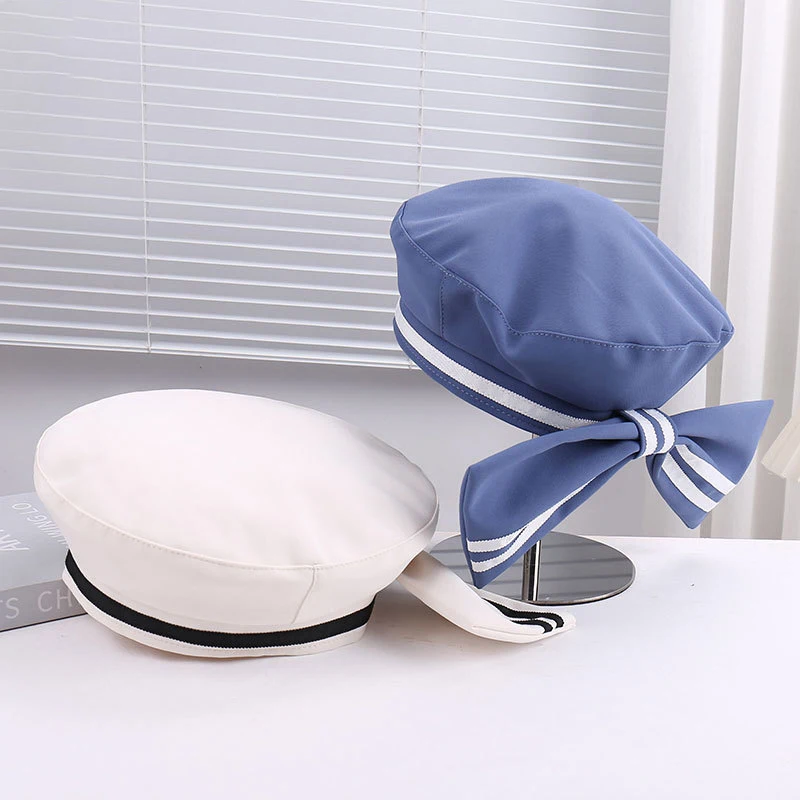 

Sweet Bowknot Cute Beret Hat Women Spring Autumn Vintage Student Sailor Cap Artist Hat Trendy Casual Painter Hat Outing Cap
