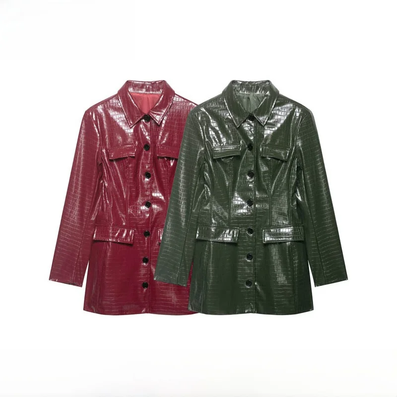 Fashionable Long Sleeve Leather Dress Women's Autumn Winter New Arrival Single Button Collar Flip Dress Versatile Stylish