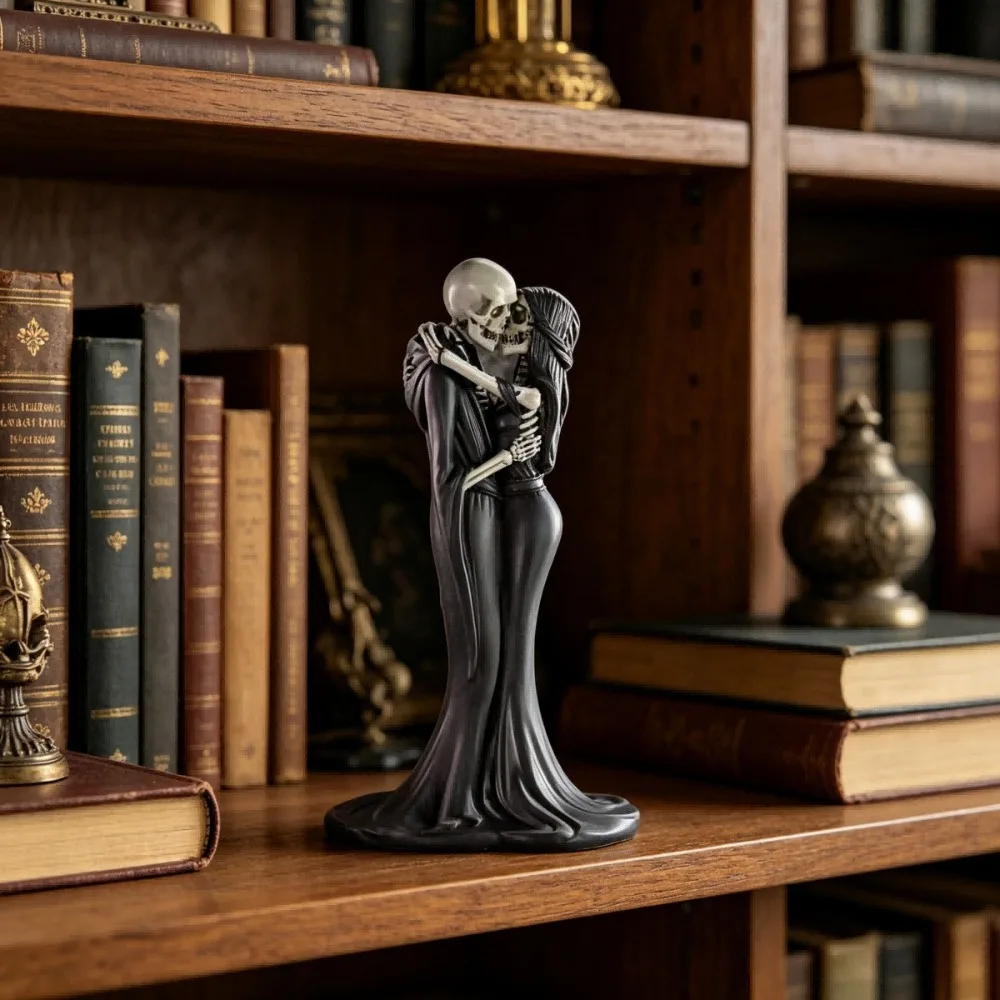 Halloween Skeleton Couple Ornament Gothic Resin Crafts Goddess Statue Skeleton Gift Home Office Desktop Decoration