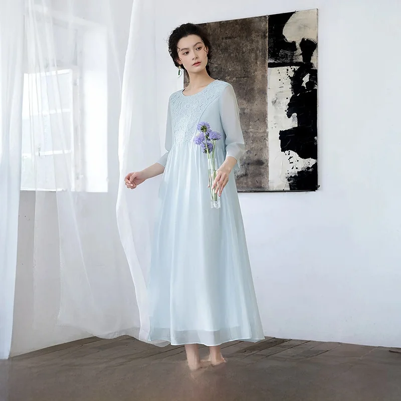 

Новая летняя коллекция: Женское свободное платье А-силуэта с кружевными вставками и вырезами, с круглым вырезом, рукавом 3/4, для повседневной носки