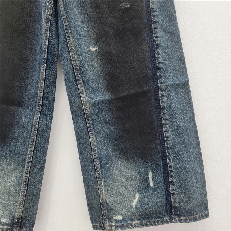 Denim Pant Women Wide Leg Jeans Long Pants High Waist Straight Trousers Y2k Streetwear Elegant Splice Work Casual Loose