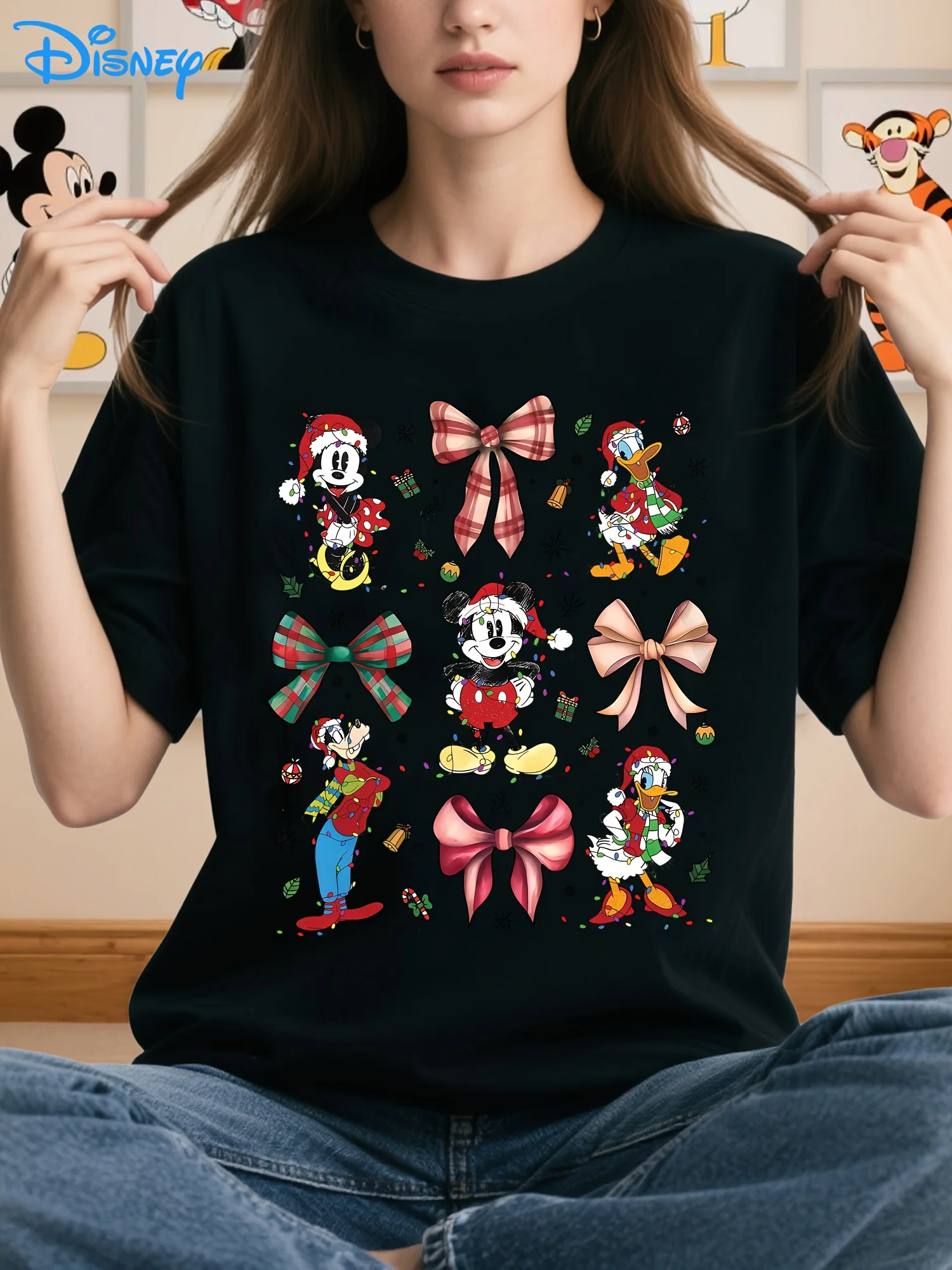 디즈니 티셔츠 - 루즈핏 반팔 라운드넥 캐주얼 탑 (신데렐라, 벨 등)