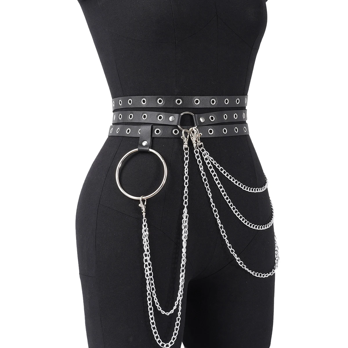 Women Fashion Belts Punk Street Style Leg Chain Pu Leather Gothic Body Chain Harness multi-storey Waist Belt Clothing Accessorie