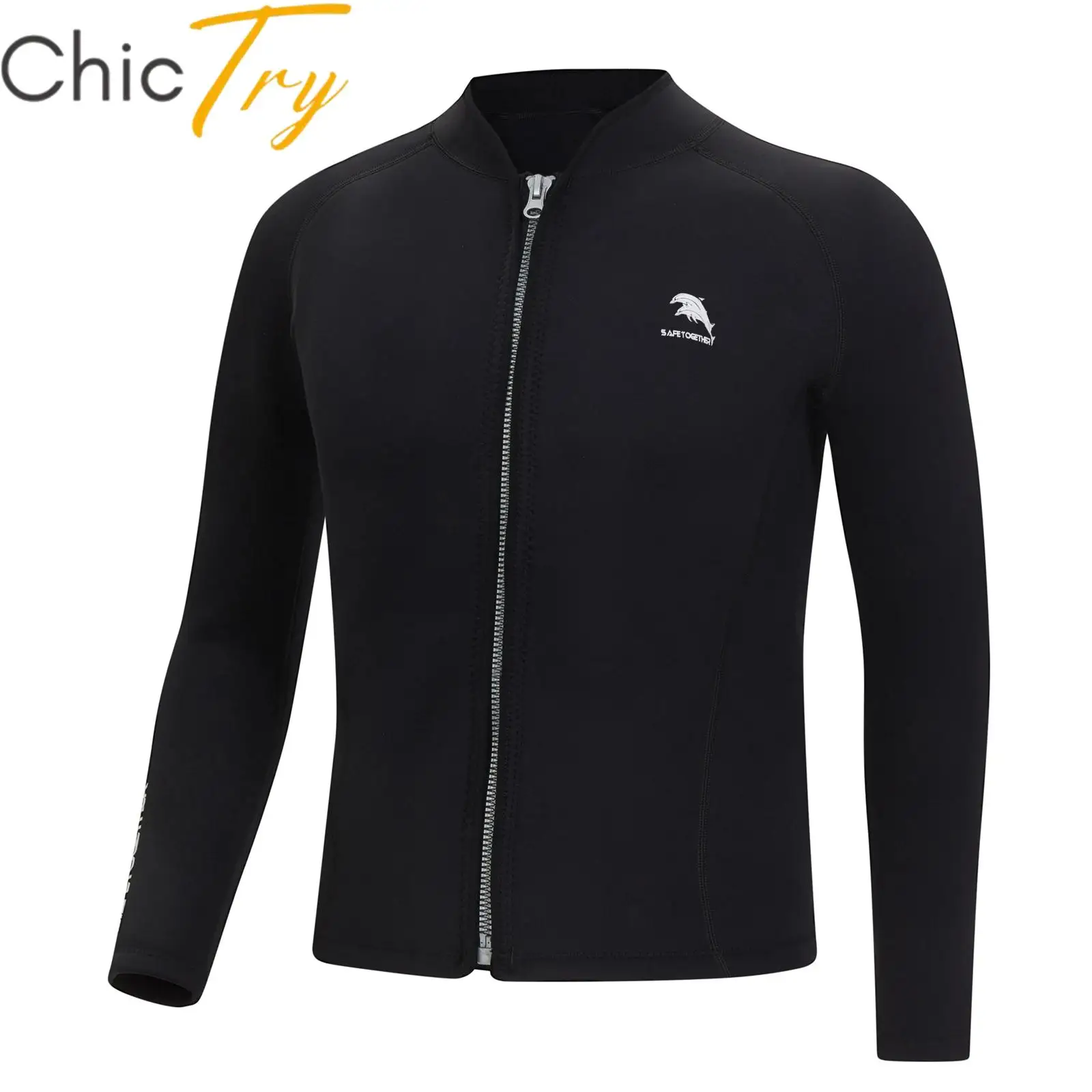 

Mens Swim Coat 2mm Neoprene Wetsuit Tops Swimsuit Rash Guard Long Sleeve Zipper Jacket for Beach Swimming Surfing Snorkeling