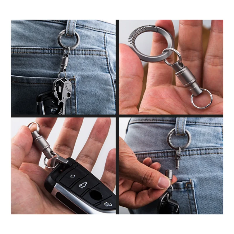 Quick Release Keychain Set with Titanium Carabiner and Keyrings Titanium Swivel Clip 360-Degree Rotation 3Pcs