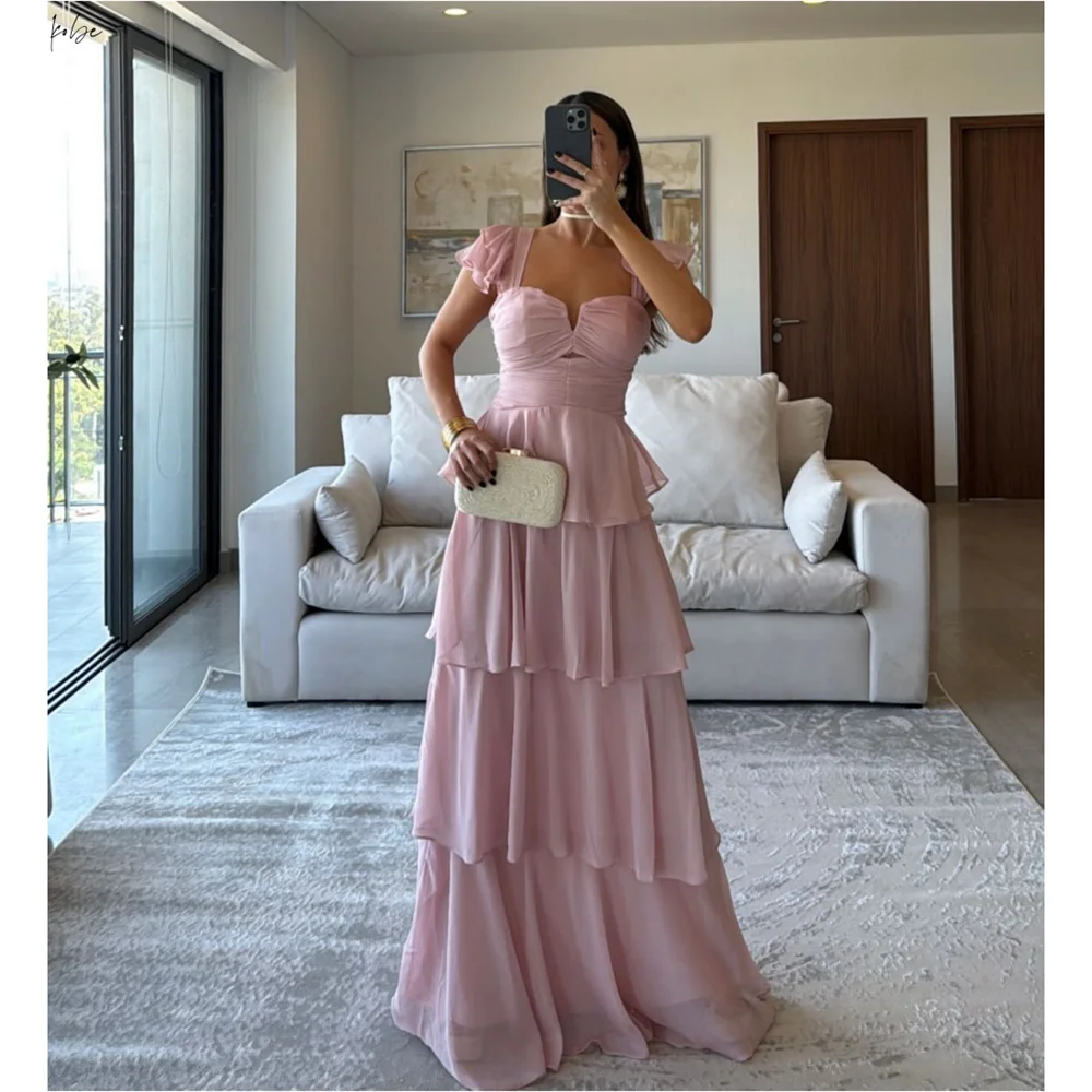 

Kobe Customized Sweetheart Neck A-line Tiered Ruffle Prom Dress Floor-Length Chiffon Evening Dresses Elegant vestidos de fiesta