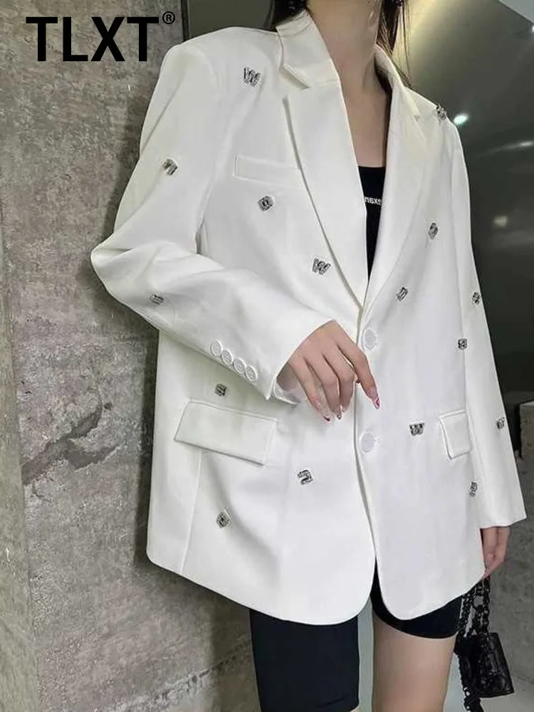 

TLXT Heavy Industry Letter Nail Diamond Blazers Coat For Women Clothing 2024 Spring Autumn New Fashion Casual Jacket XK1081