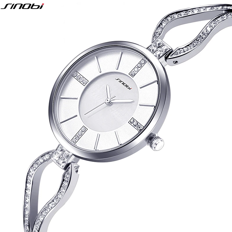 SINOBI-relojes de cuarzo con diamantes de plata para mujer, pulsera femenina de diseño Original, joyería elegante