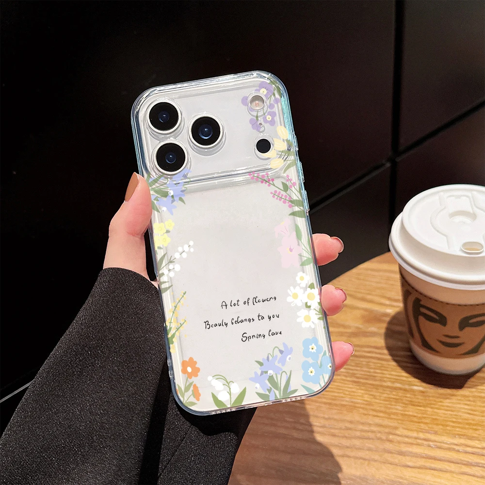 Wildflower Botanical Border Clear Phone Case For Xiaomi Redmi Note 14 Pro 13 12 Note 11 10 Pro + 13C 5G 4G Soft Shockproof Cover