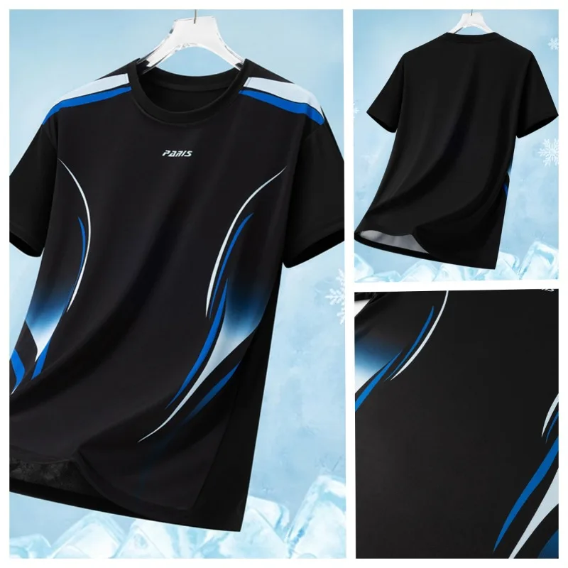 

Summer Men Trendy Tie Dye Round Neck T-shirt Outdoor Running Fitness Sweat Absorbing Quick Drying Ice Silk Short Sleeved T-shirt