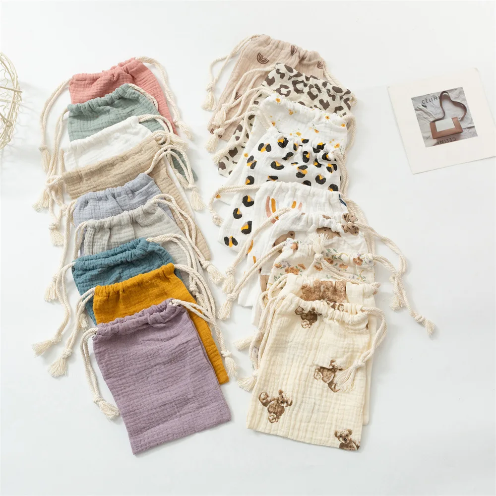 Cotton Baby Storage Bags String Baby Nappy Pouch Caddy Diaper Stackers Organizer Cute Prints Drawstring Pouches Baby Accessories