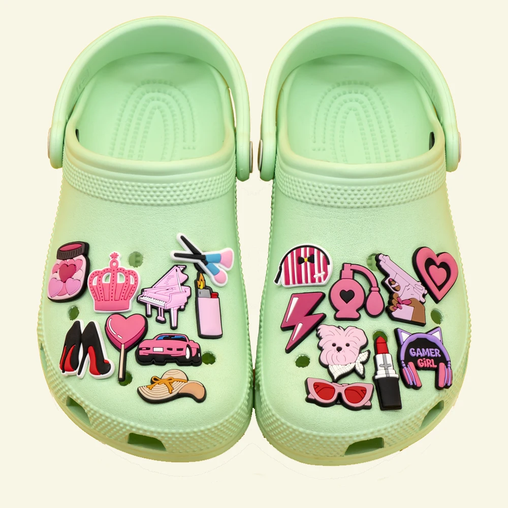 1/25 Uds. Amuletos de zapatos de estilo a la moda, Perfume rosa, accesorios para zapatos con relámpago de caramelo para coche, alfileres para mujeres y niñas, regalos de zuecos rosas