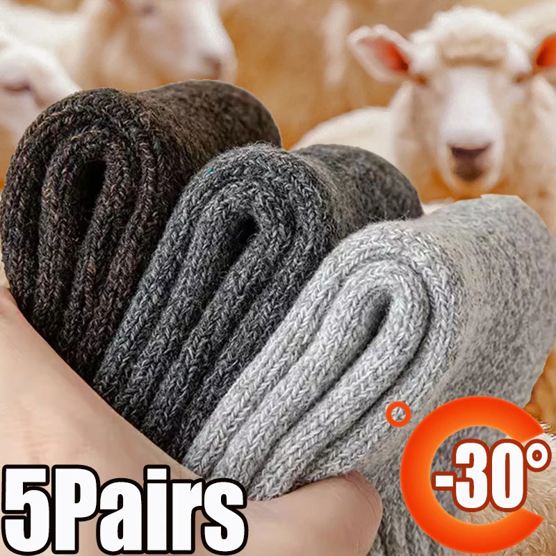 5/10 Pairs High Quality Men’s Socks Comfortable Breathable Wool Against Cold Snow Terry Women's Socks New Wool Male Female Socks