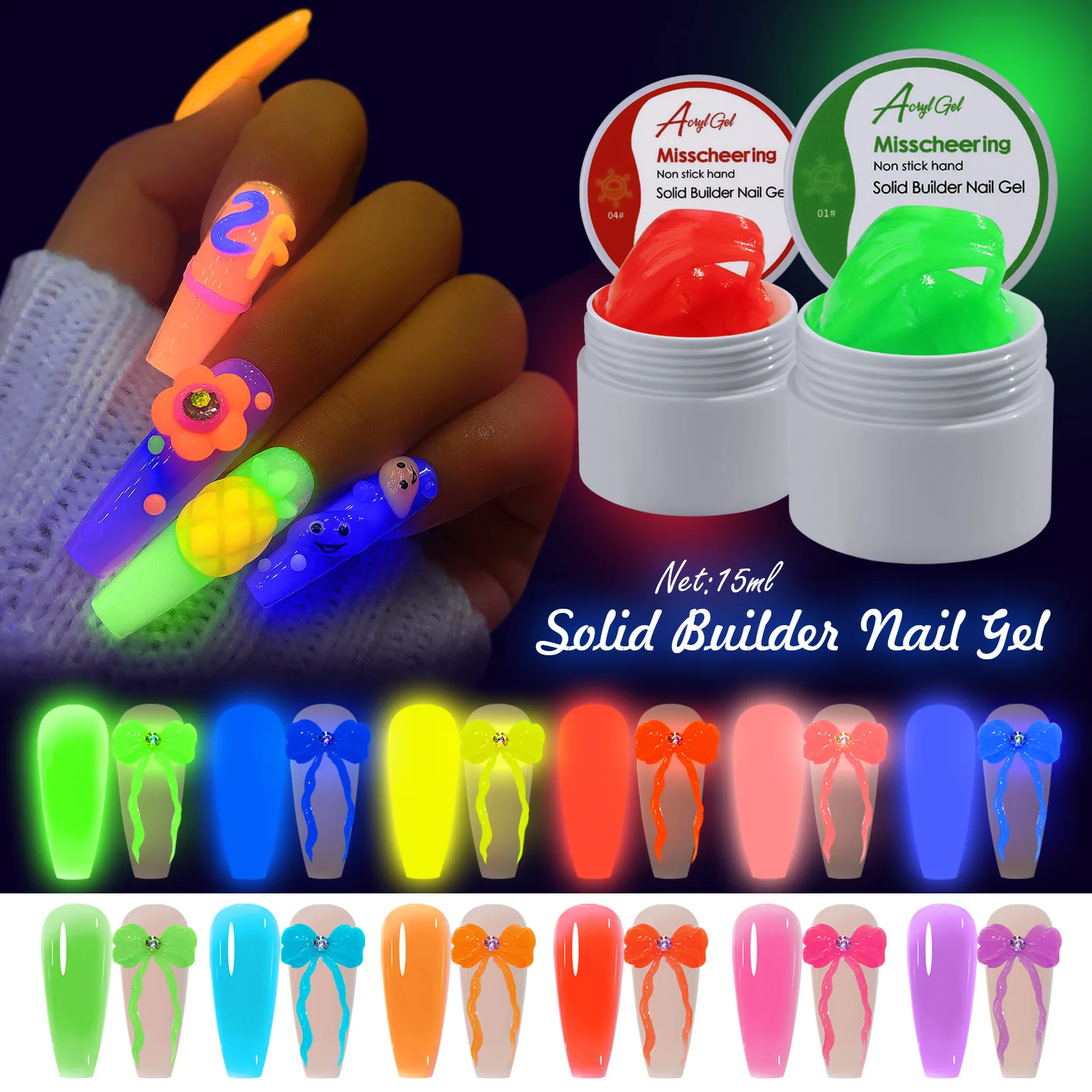 15Ml Nagelverlenging Gel Fluorescentie Nagellak Gloed In De Donkere Nagel Beeldhouwen Lijm Vormbaar Uv Led Fototherapie Lijm