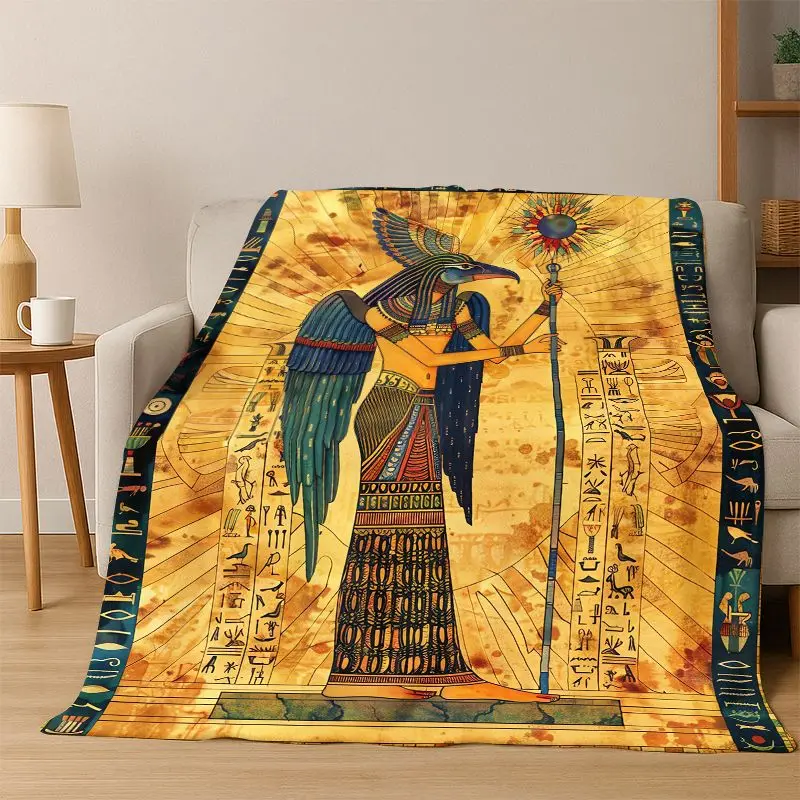 Ancient Egypt Death Anubis Pharaoh Cartoon Flannel Blanket Soft Throw Blanket for Bedroom Living Room Bed Travel Camping Picnic