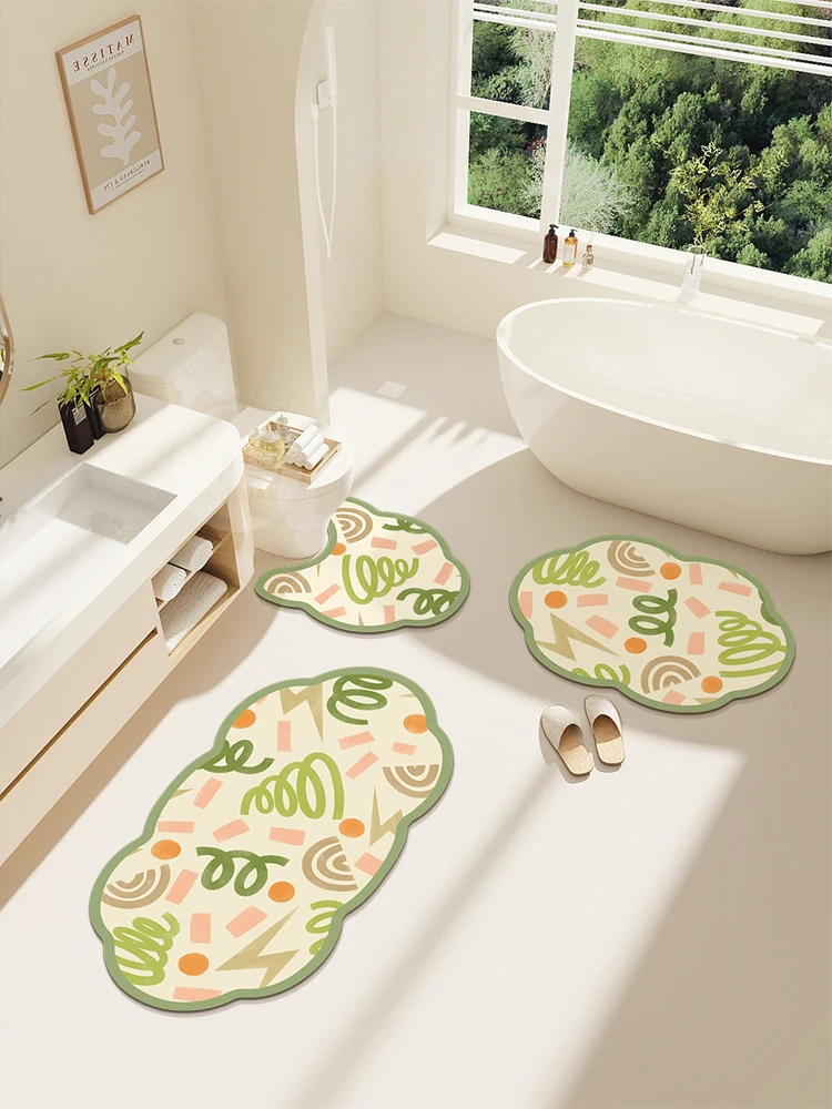VIKAMA 3PCS Bathroom Floor Mat, Toilet Handheld Basin Water Absorbing Pad, Doorway Anti-Slip Carpet, Home Decoration