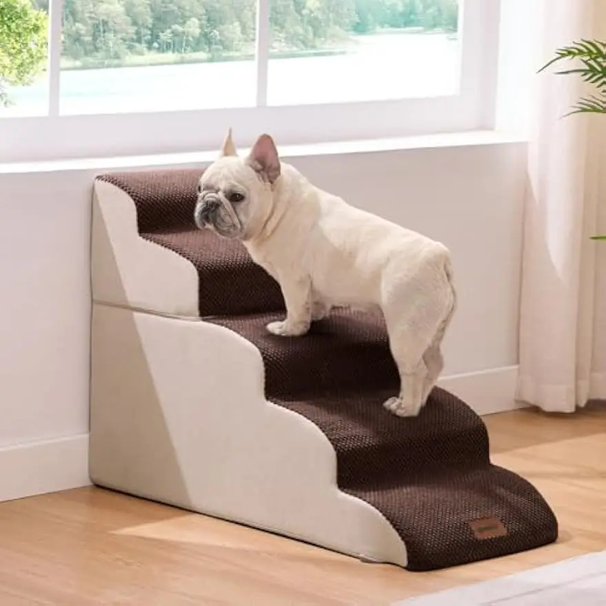 Dog Stairs for High Beds - Pet Stairs Ramp for Couch, 35D Foam Dog Steps for Small to Large Pets, with Non-Slip Bottom Brown, 5