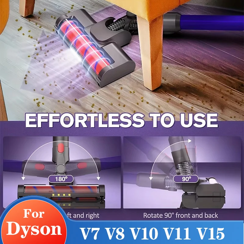 Roller Brush Head Replacement for Dyson V15 V7 V8 V10 V11 Cordless Vacuum Cleaner with LED Headlight and Flexible Roller