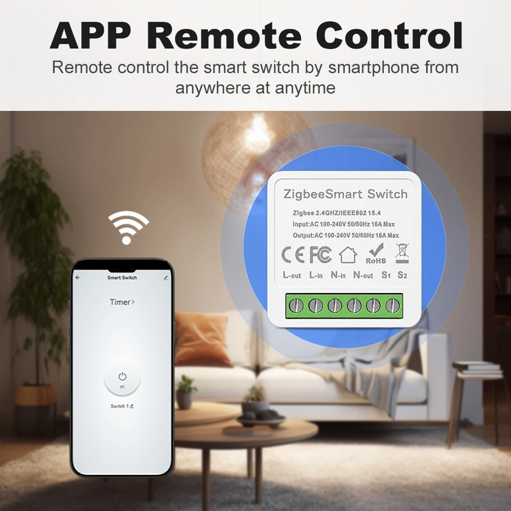 MANHOT 16A ZigBee Smart Switch Module DIY Switch for Lights Supports 2 Way Control App/Voice Control for Alexa Google Smart life