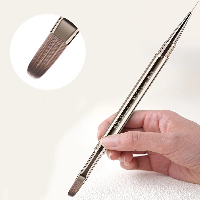 1/2 Pieza Pincel de Uñas Doble Cabeza Mango de Metal Pincel Liner Gel UV Pintura Dibujo Pluma Cristal Acrílico Herramientas de Manicura 6