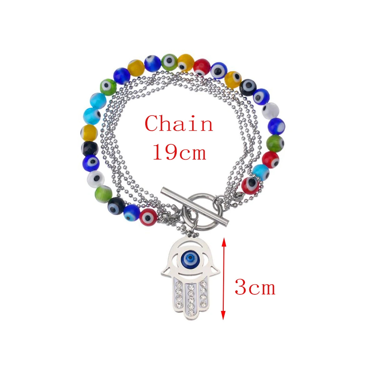 Evil Eye Bead Bracelet Protection Good Luck Palm Charm Stainless Steel Turkish Hand BangleWomen Men Gift