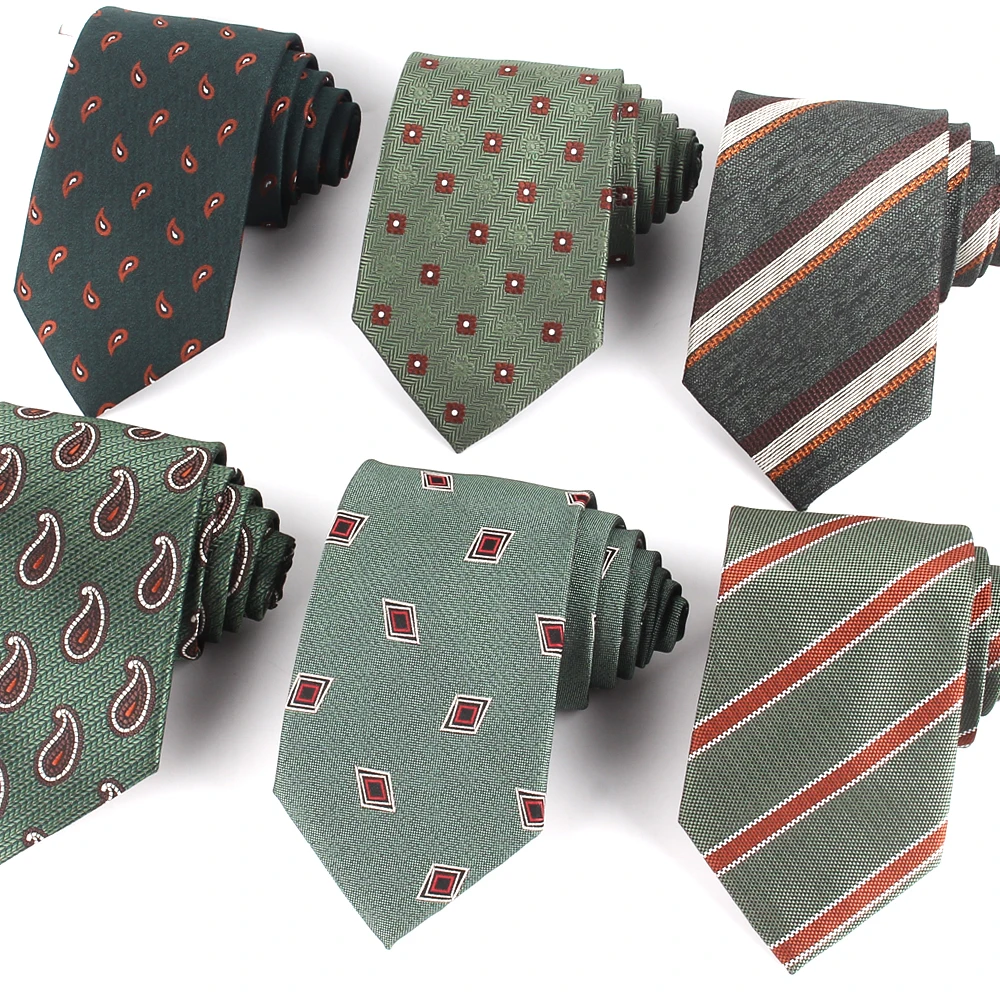 Striped Ties For Men Women Army Green Color Neck Tie For Party Business Paisley Suit Neckties Wedding Neck Tie For Groom Gifts