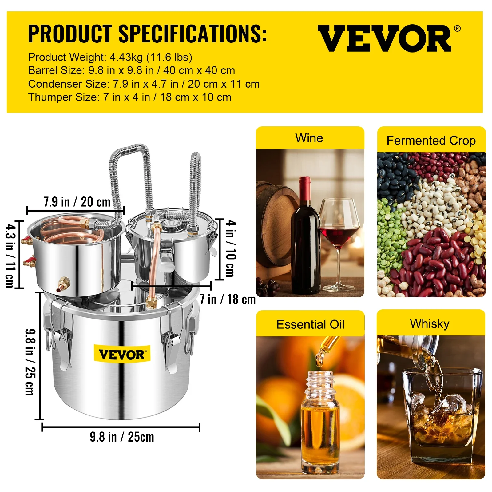 VEVOR-Destilador de cerveza de Alcohol, aparato de bricolaje Moonshine, acero inoxidable, Whisky, cerveza, Brandy, electrodoméstico, 12L, 20L, 30L,