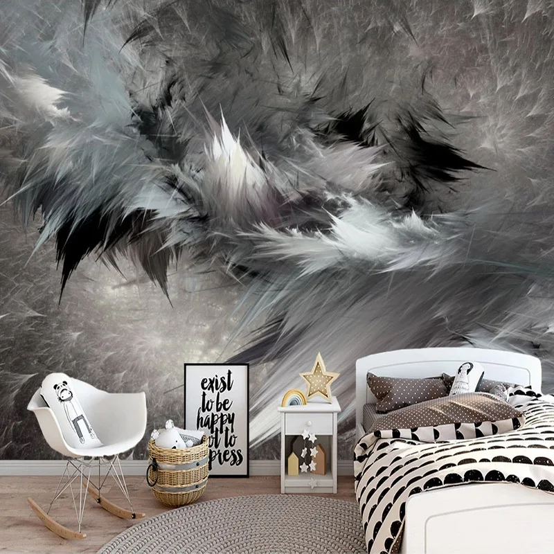 Customized Mural 3D Abstract Art Black White Feather Living room sofa background Bedroom Fashion Creative Wallpaper restaurant