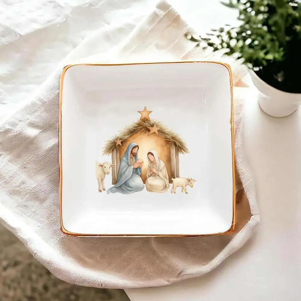 

Christmas Nativity - Ceramic Decorative Tray for Aesthetic Home Decor, Jewelry Organizer, and Trinket Dish - Ideal for Bedroom A