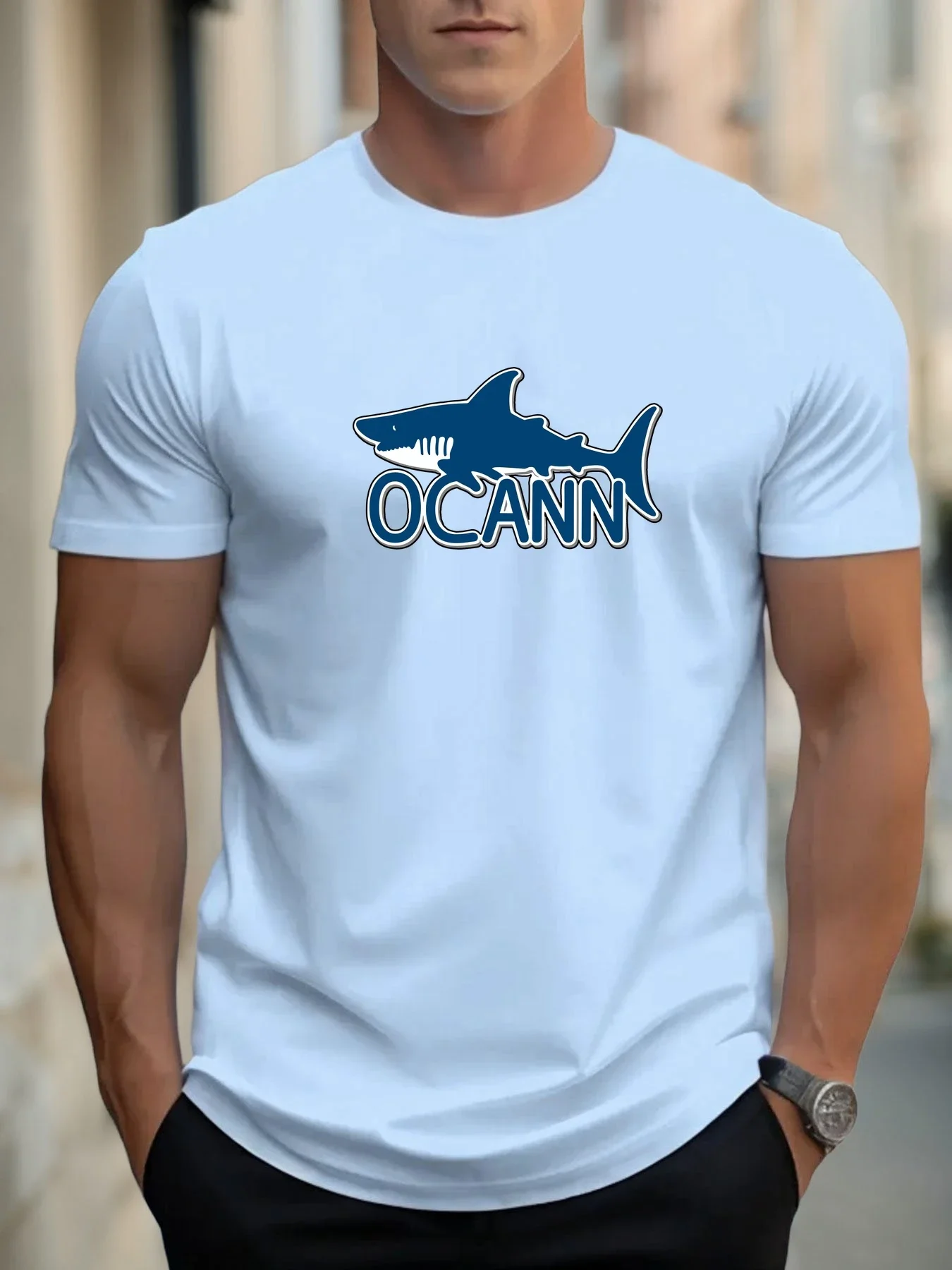 Pop T Shirt For Men Shark 100% Cotton Graphic Printing Summer Round Neck T-Shirt Casual Breathable Street Style Daily Top