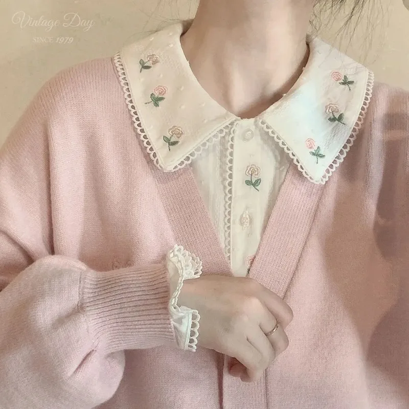 Chemises de Style Preppy pour Femmes, Vêtements Kawaii pour Bol, Printemps, Manches sulf, Étudiants, Mode, Nouveau, ChimAll-Match, Simple, At, Doux