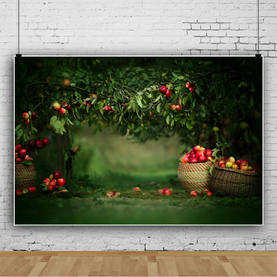 Laeacco Wonderland Fall Festival Farm Red Apple Trees Background Kids Birthday Newborn Artistic Portrait Photography Backdrop