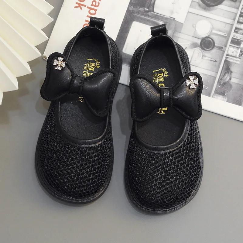 Children Hollow Out Sandals Sweet Bowknot Princess Girls Shoes Breatheable Mesh Kids Shoes Soft Bottom Non-slip Beach Sandals