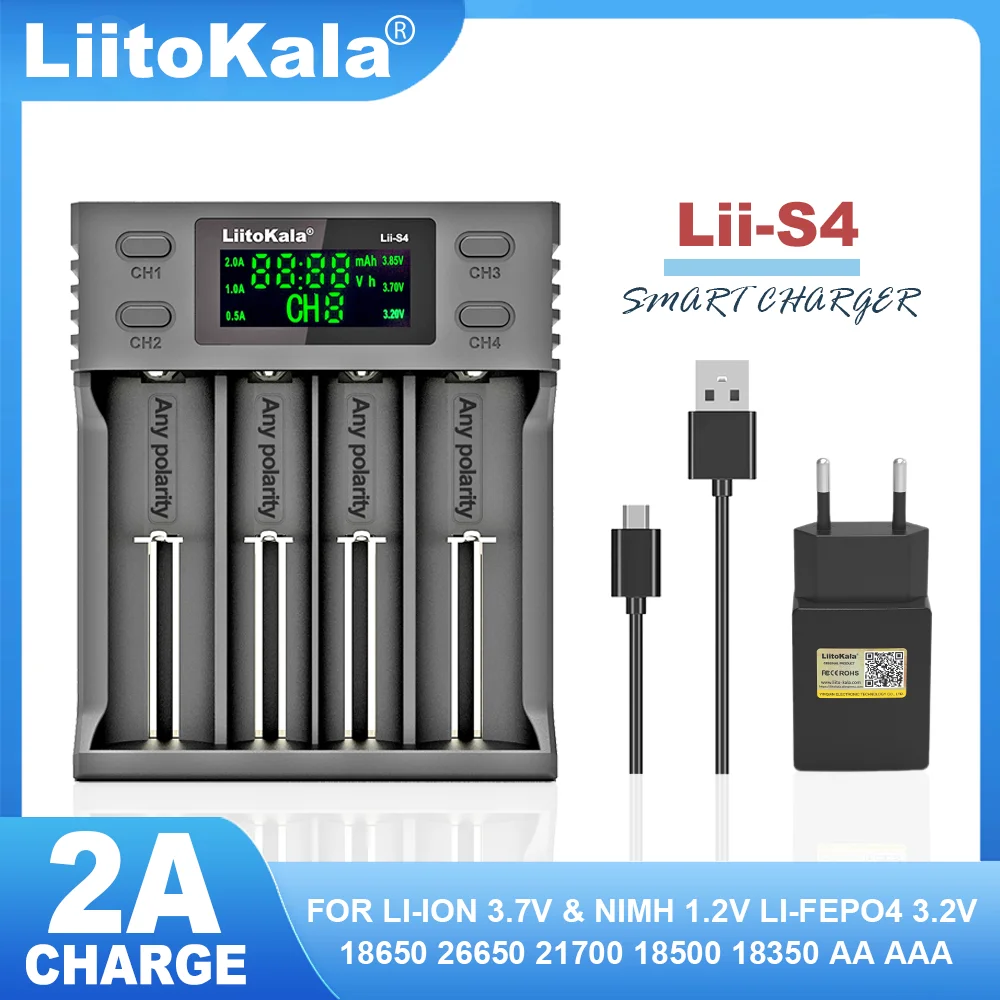 LiitoKala Lii-S12 Lii-S8 Lii-S4 LCD 21700 18650 3.7V Li-ion 3.2V LiFePO4 1.2V NiMH/Cd 26650 32700 D AA AAA 9V Battery Charger