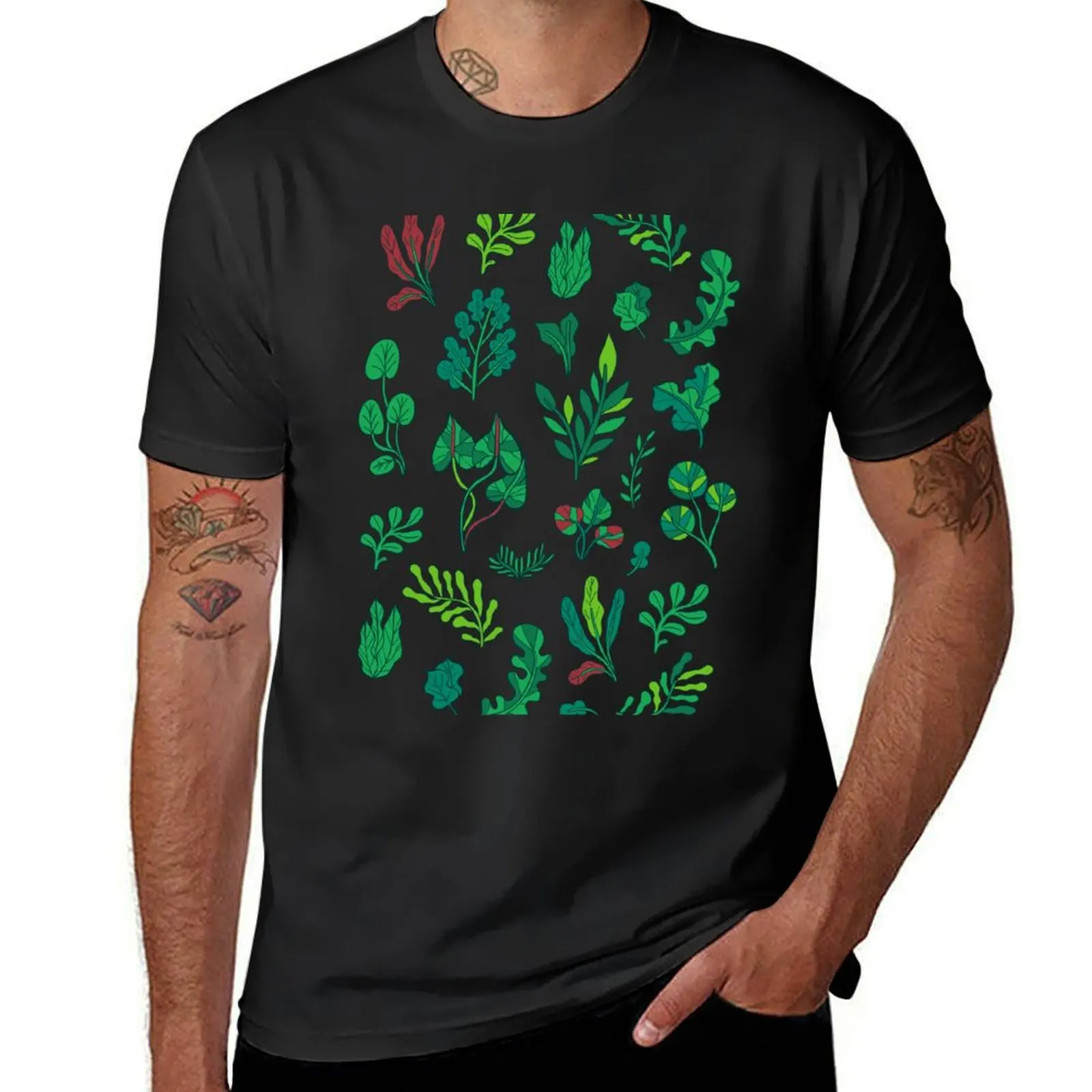 Botanical pattern, summer plants and leaves T-Shirt heavyweights summer top cute tops black t shirts for men