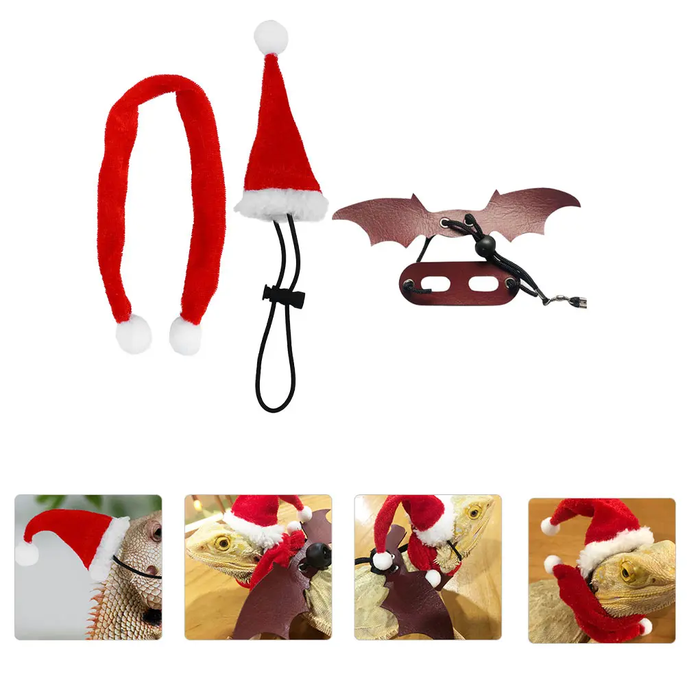 

1 set Reptile Pet Xmas Hat Leash Set Lizard Towing Rope Outdoor Walking Traction Accessory For Lizard Dress Decor Christmas
