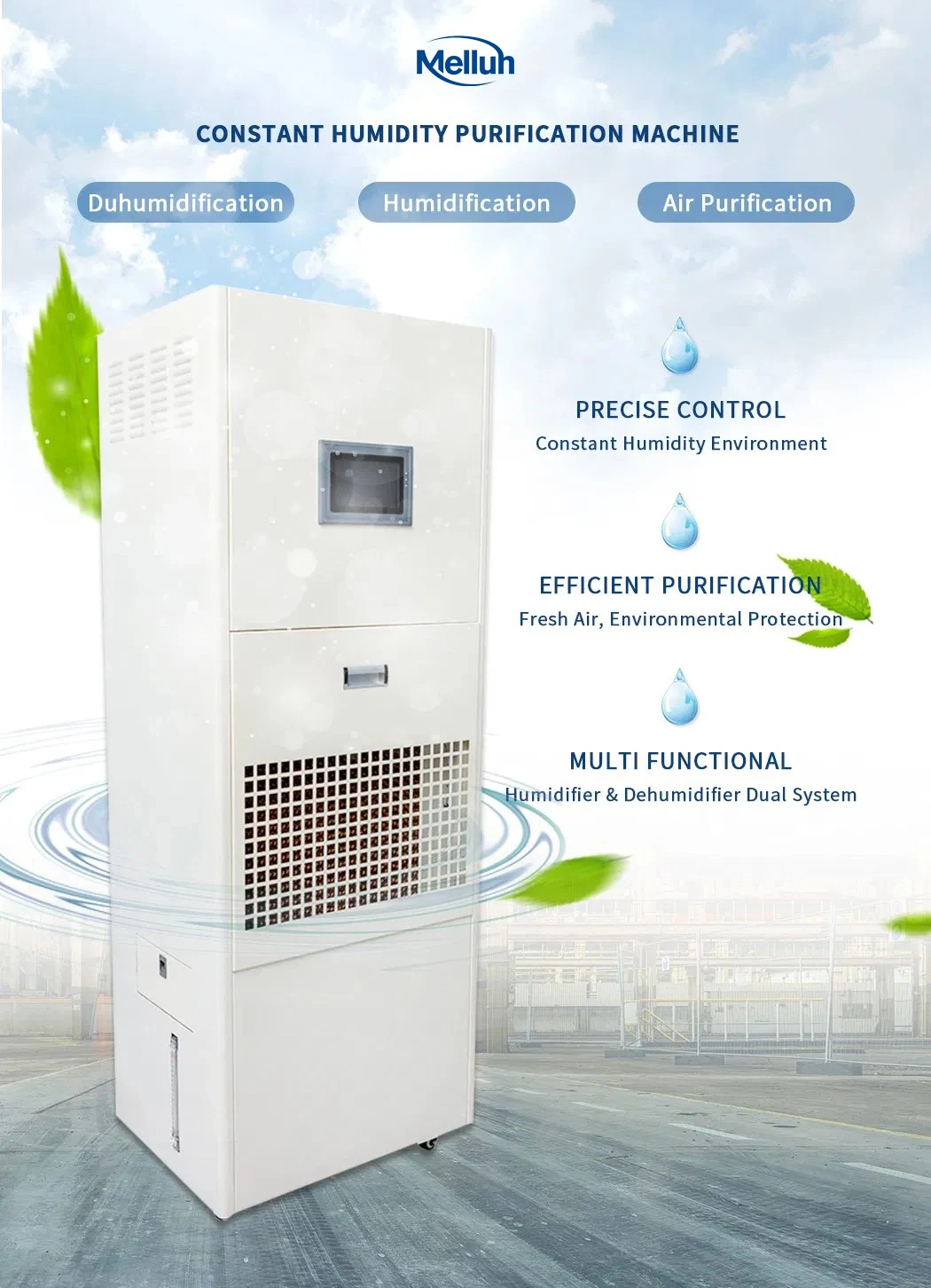New Refrigeration Technology Touch Screen Dehumidifier with Air Purification Remote Monitoring 480L Capacity MERV 13 Filter