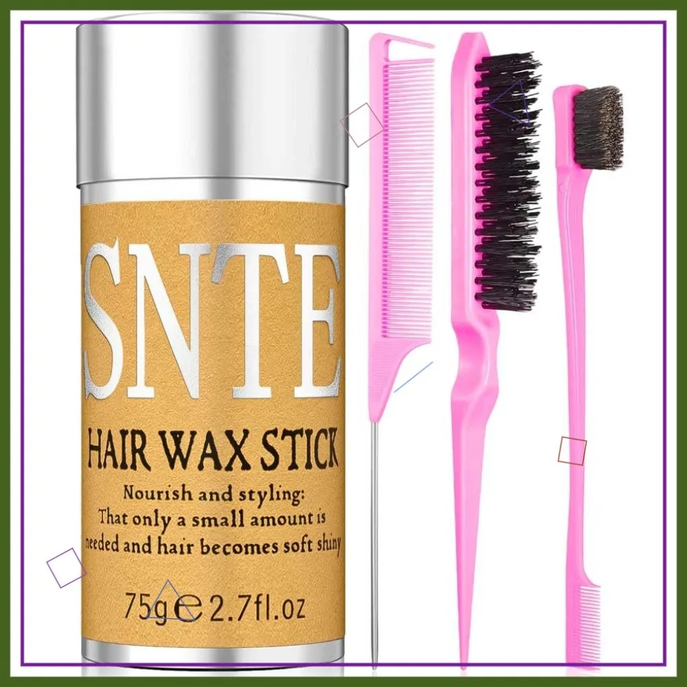 

Hair Wax Stick & Brush for Slick Back, Frizz Control, Non-Greasy, No Residue, Sleek Ponytails & Buns, Styling Accessories