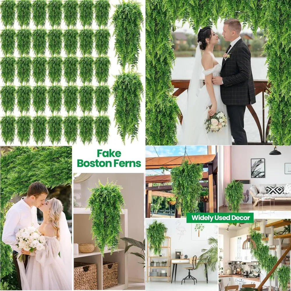

Искусственные подвесные бостонские папоротники, 36 предметов, 32 дюйма, пластиковые искусственные растения для стены, комнаты, сада, свадьбы, внутреннего и наружного декора.