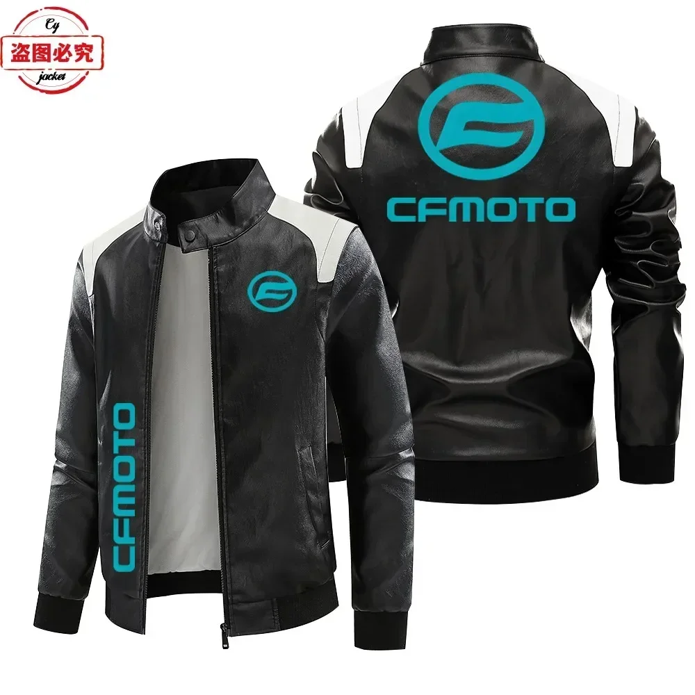 

CFMOTO локомотив с логотипом в стиле ретро, потертая куртка из искусственной кожи, ветрозащитная осенне-зимняя мужская велосипедная куртка контрастного цвета