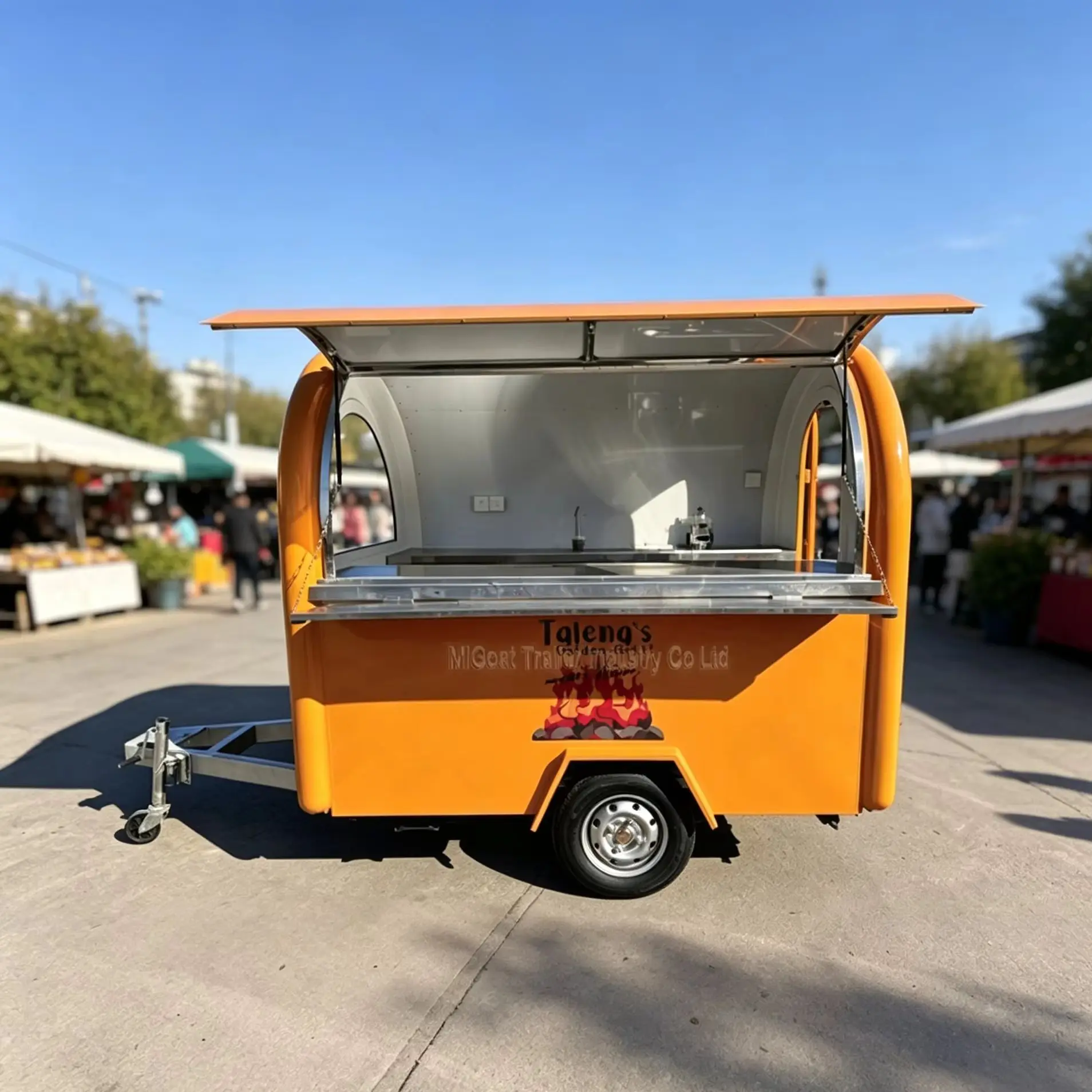 Popular Single Axle Mobile Food Trailer Stainless Steel Vending Cart For Outdoor Street Catering