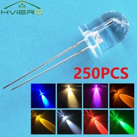 250Pcs 10mm F10 Round Top Ultra Bright Emitting Diode LED White Red Green Blue Yellow UV Pink Light Diodes Lamp Bulb Min Led