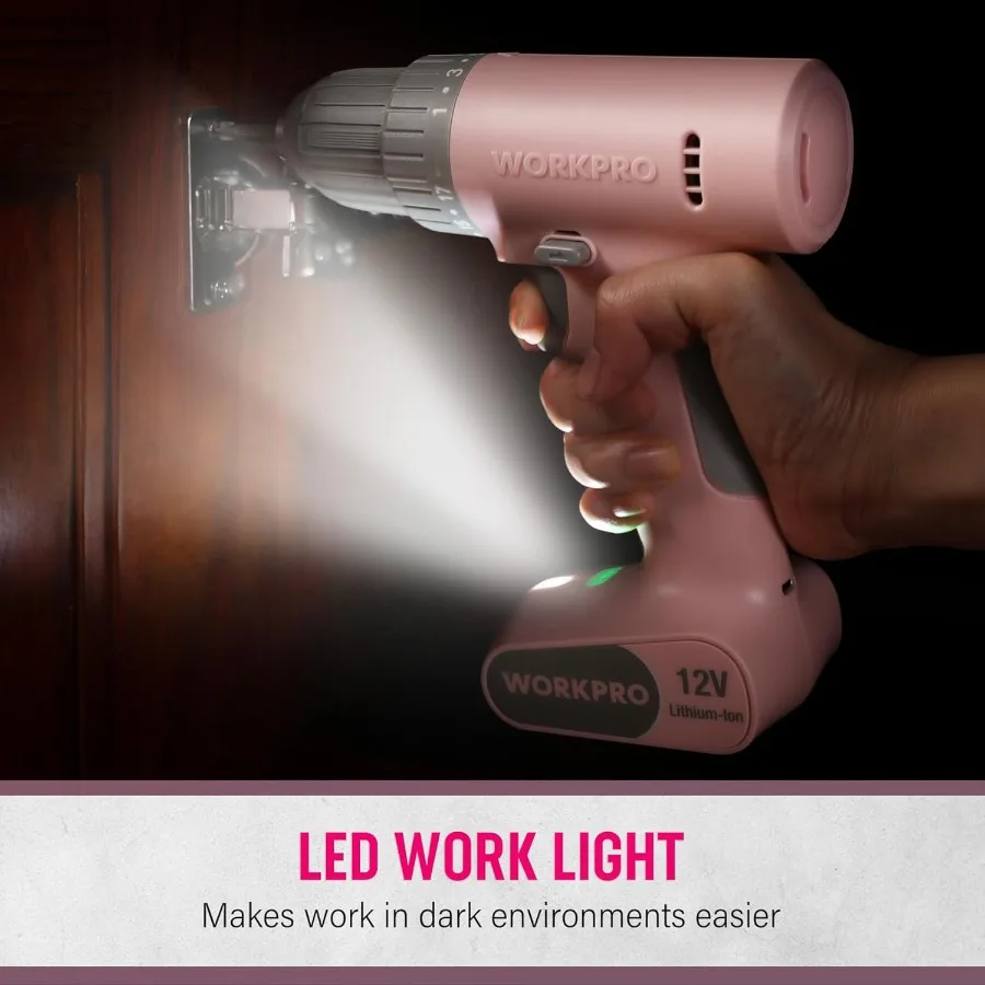 Perceuse sans fil rose, ensemble de tournevis, perceuse électrique 12V, Kit d'outils avec 6 embouts, mandrin sans clé de 3 ou 8 pouces, vitesse Variable 18 Touque