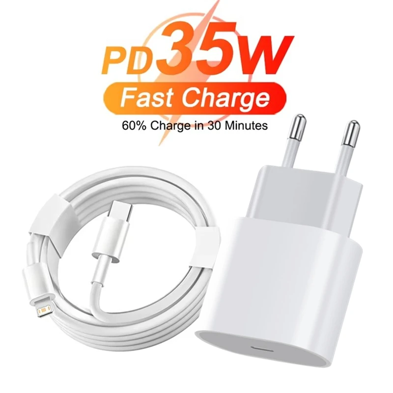 35W PD Fast EU Charger Cable for iPhone 13 12 mini 11 Pro 14 Pro 8 Plus XS Max XR X SE C to L Rapid Charging PD Cable 1m 1.5m 2m