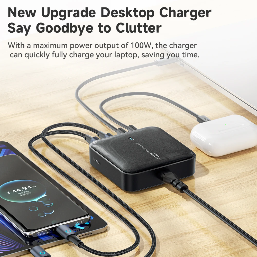 Toocki GaN 100W Desktop Charger Type C Fast Charging QC4.0 PD3.0 USB C Charger For Macbook iPhone 14 13 Samsung Xiaomi Laptop