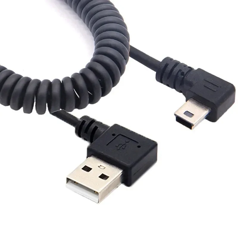 New mini usb male 90 degree right angled to usb male right angled spring Retractable cable sync data charge 1m micro rightangle