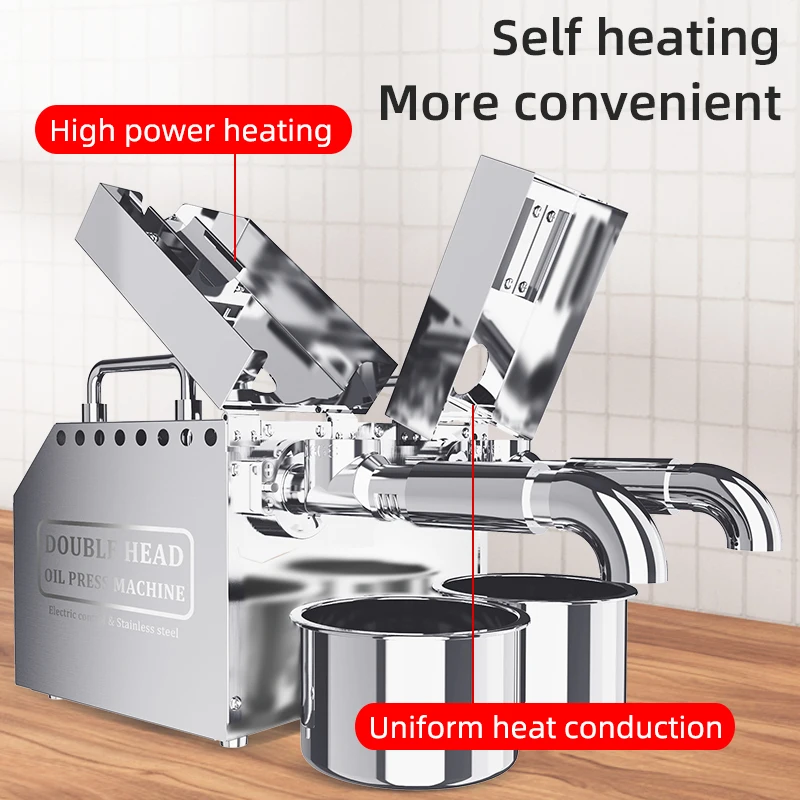 B02 New Commercial Double Head Oil Press Stainless Steel High Extraction Rate Press Flaxseed Sunflower Seed Coconut Meat