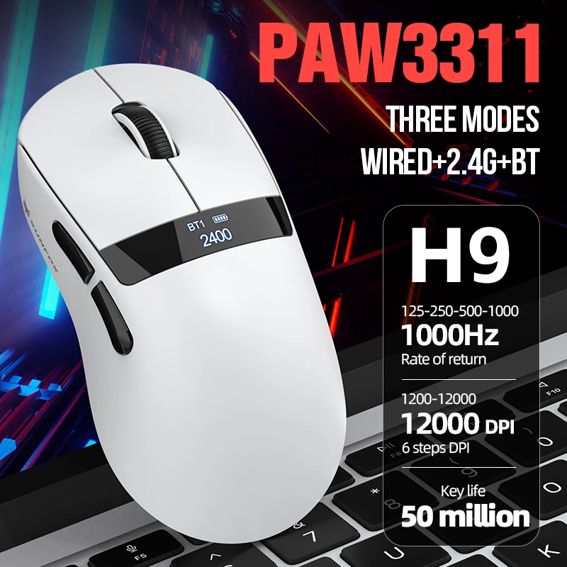 

3 Modes Bluetooth Gaming Mouse Rechargeable 2.4G USB Wireless RGB Backlight Mouse for iPad Tablet Laptop Computer