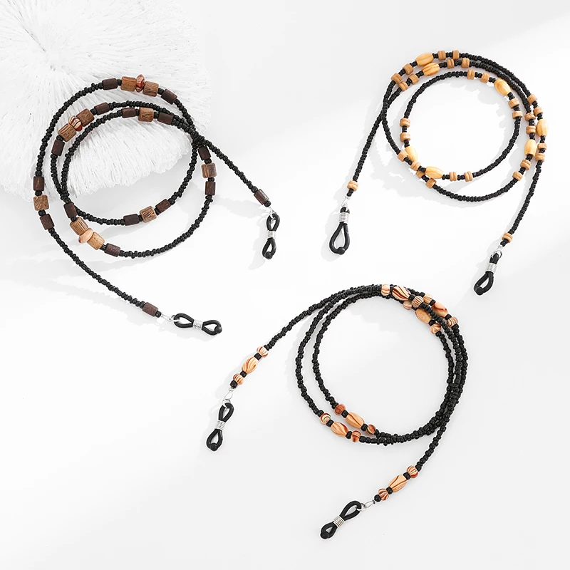 Vintage Wooden Bead Eyeglasses Chain Bohemian Artistic Anti-Lost Neck-Hanging Lanyard for Sunglasses
