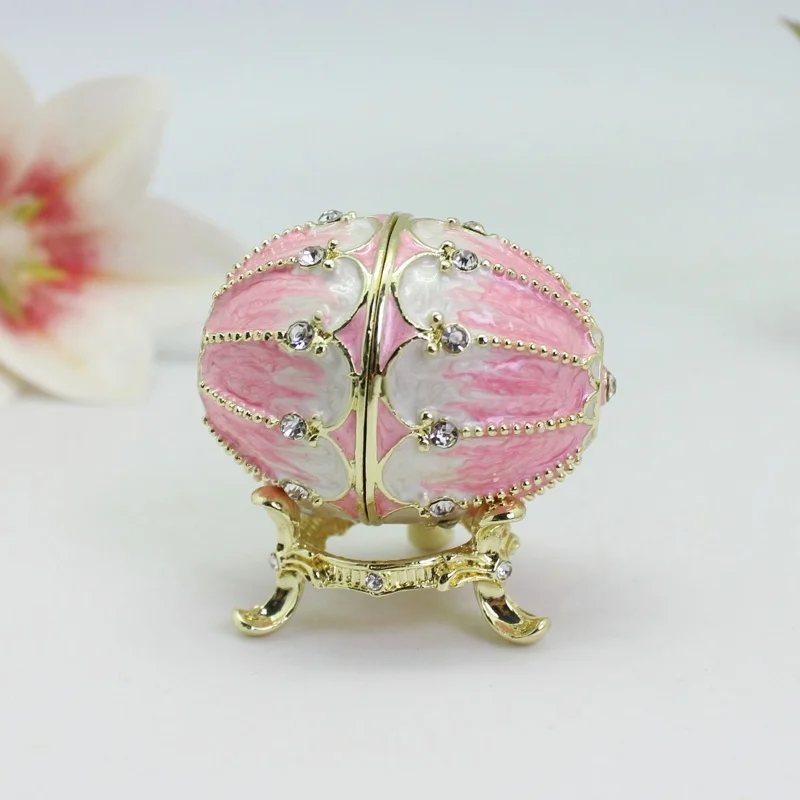 SHINNYGIFTS Enameled Fabergé Egg Jewelry Box Easter Eggs Decorative Hinged Trinket Storage Box Unique